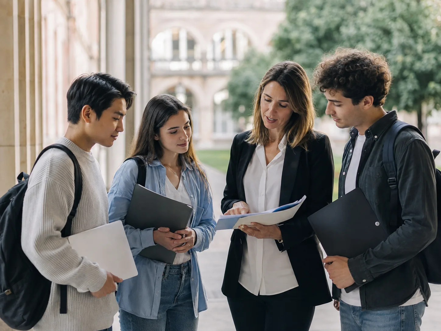 Asesora académica orientando a estudiantes internacionales
