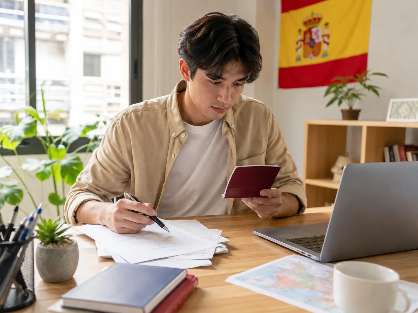 Estudiante preparando documentación para su visado