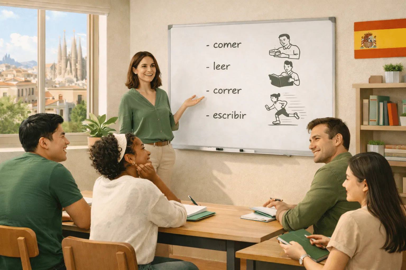 Classroom situations for learning Spanish present tense and verb conjugations