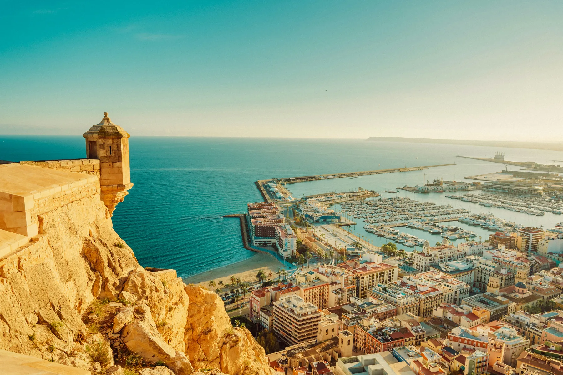 Panoramic view of Alicante harbour and coastline