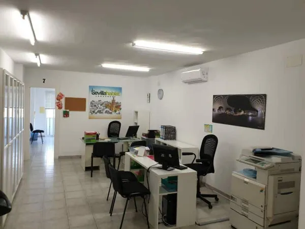 Reception desk and student support area at Sevilla Habla