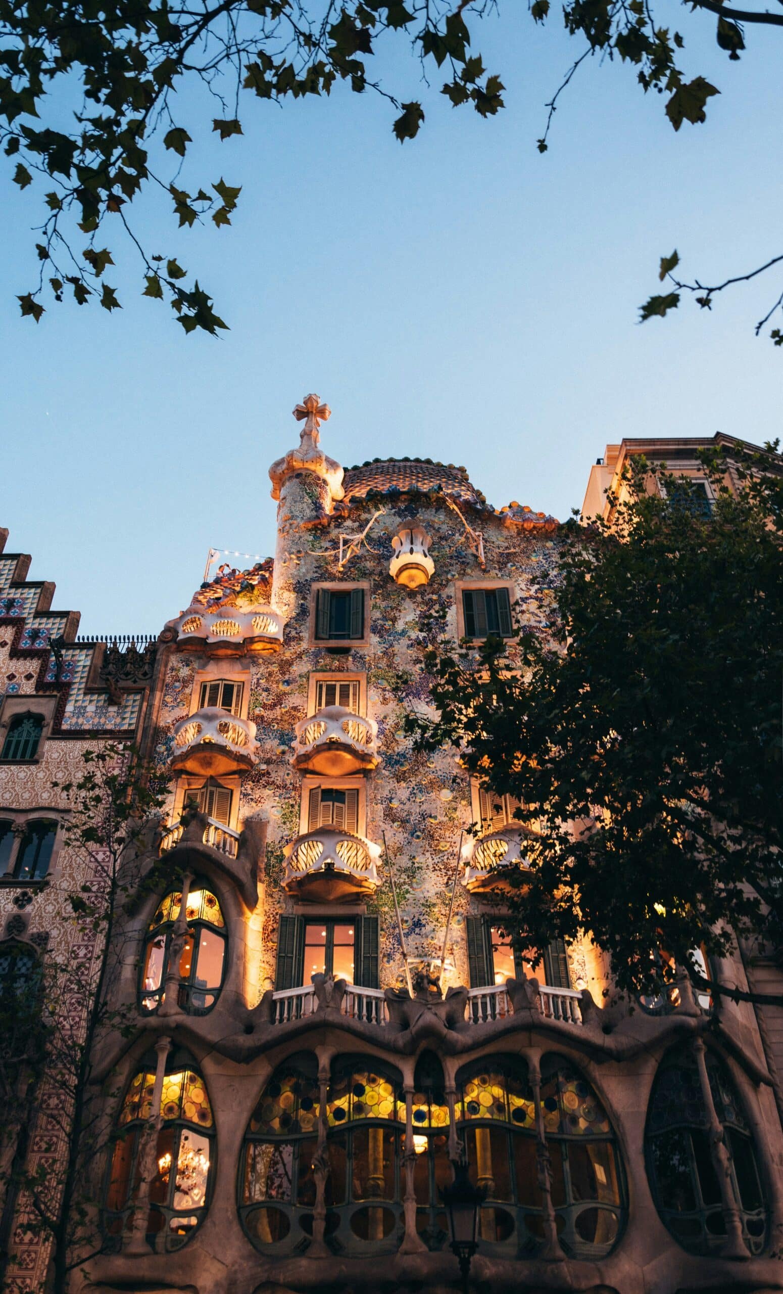 Casa Batllo in Barcelona at sunset, Spain